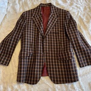 Vintage Brown Plaid Single-Breasted Blazer with Notched Lapel